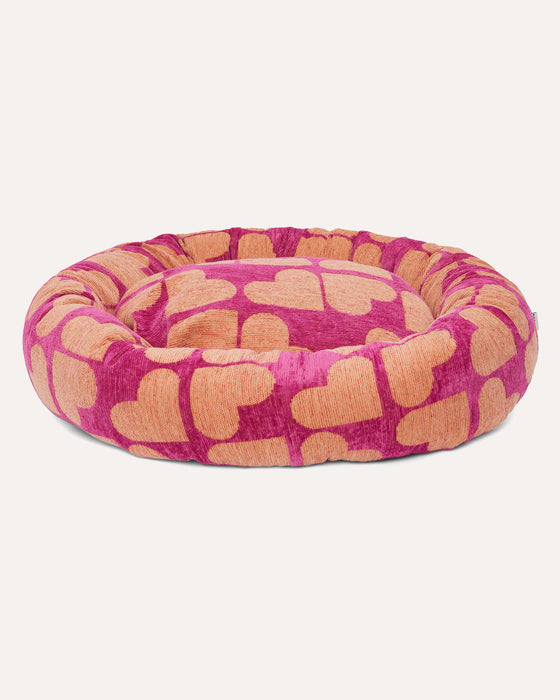 Dogguo runder Hundekorb Herz – Magenta/Abrikos