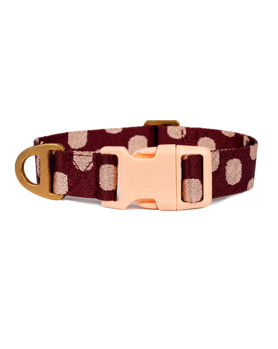 DOGGUO Hundehalsband Punkte Bordeaux/Pfirsich