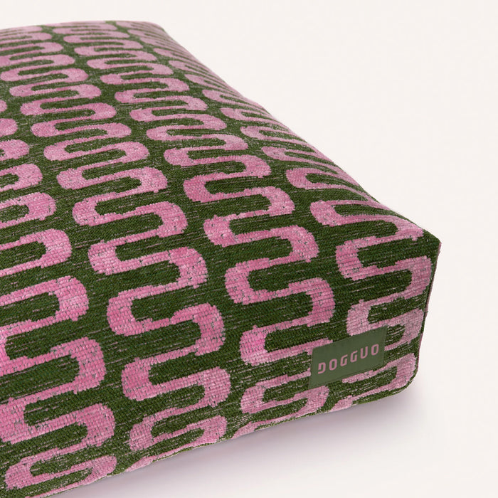 Dogguo hondenkussen retro wave print groen/roze