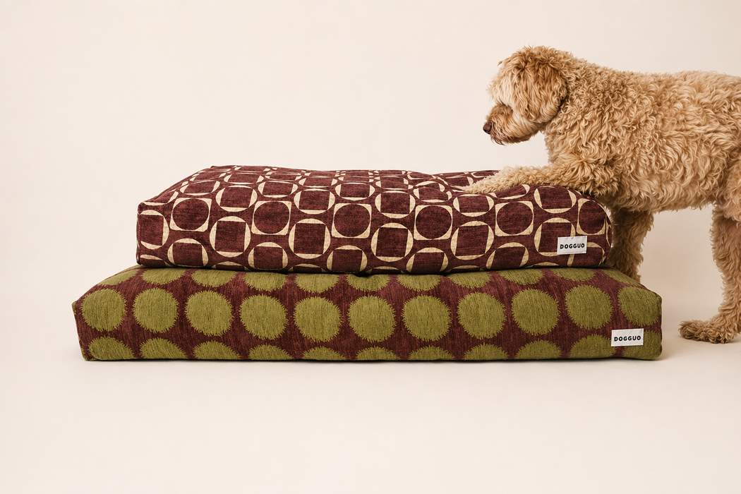 DOGGUO Hundekissen – Retro Muster – Braun/Gelb