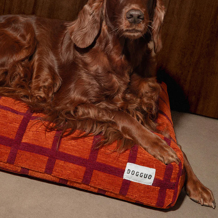 Dogguo Hundekissen – quadratisch mit Muster in Bordeaux-Orange