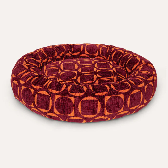Dogguo donut hondenmand retro print bordeaux oranje