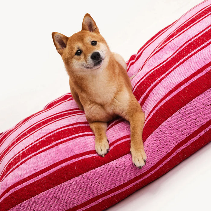 Dogguo Retro-Streifen-Hundebett – Rot/Rosa