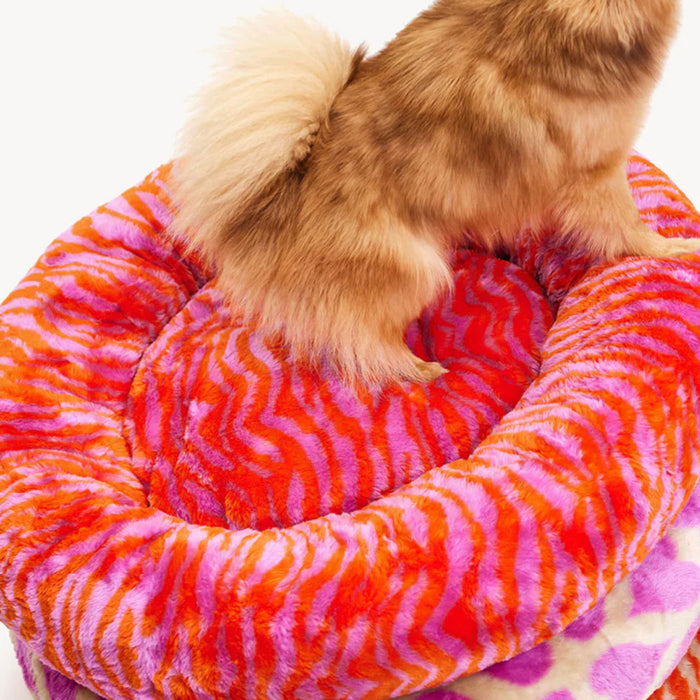 Dogguo Zebra rundes Hundebett – Orange/Rosa