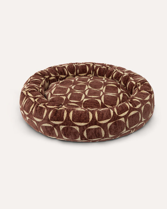 Dogguo Donut Hundebett mit Retro-Muster in Braun/Gelb