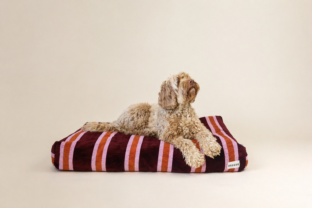 DOGGUO Hundekissen – Streifenmuster – Bordeaux/Orange/Rosa